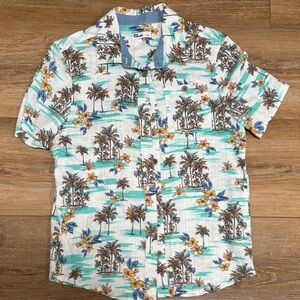 Cubavera Palm Tree Print Men's Shirt - Blue, Green, Yellow